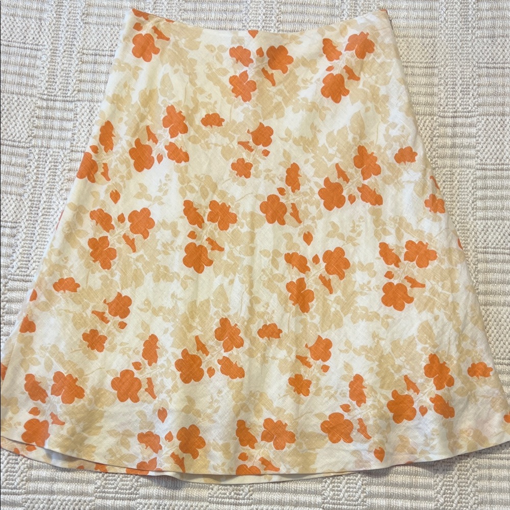 Ann Taylor Cream A-Line Skirt with Orange Floral Print
